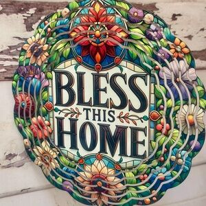 Bless This Home Wind Spinner | Colorful Floral Handmade| Porch-Patio Decor